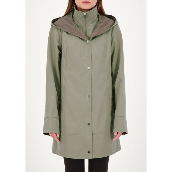 New! JONES NEW YORK Women's Two-Tone Hooded Rain Coat Jacket Water Resistant - Picture 2 of 4